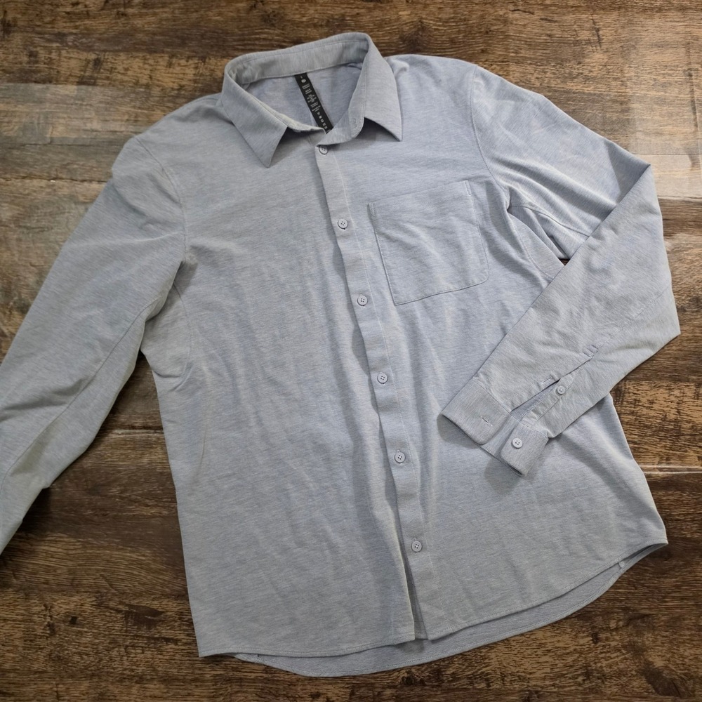 Lululemon Commission Shirt Mens M Grey Heathered Long‎ Sleeve Button Down